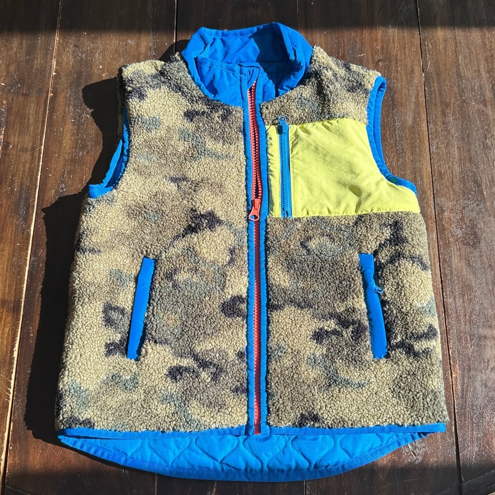 Kids Camo Fleece Vest with Blue and Yellow Accents